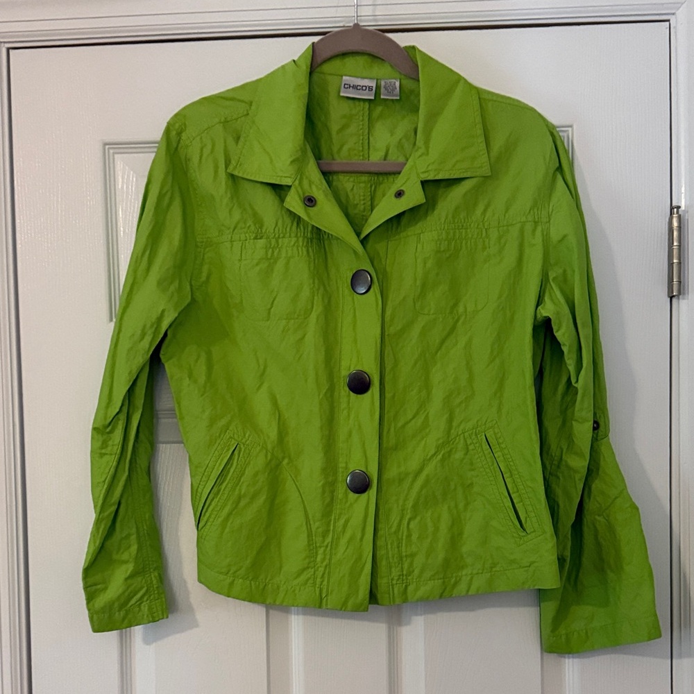 Chico's Bright Green Button-Front Utility Jacket M/L